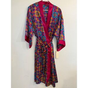 Delicates Pink Medallion Satin Kimono Robe Womens Medium 12-14 Vintage NWT q